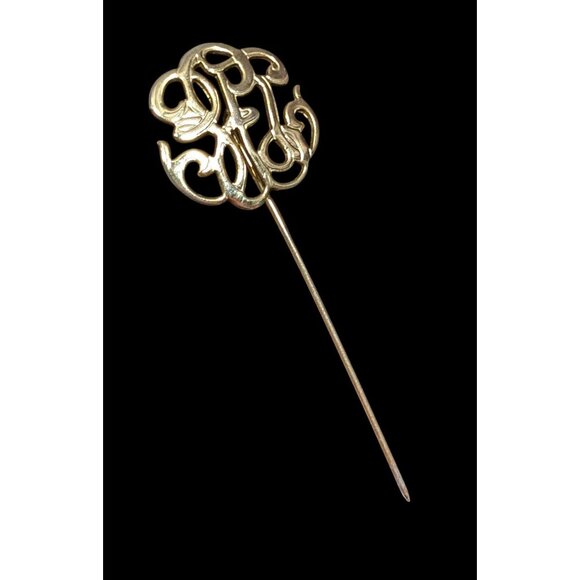 Vintage Elegant Gold Tone Monogram Stick Pin - Picture 1 of 4